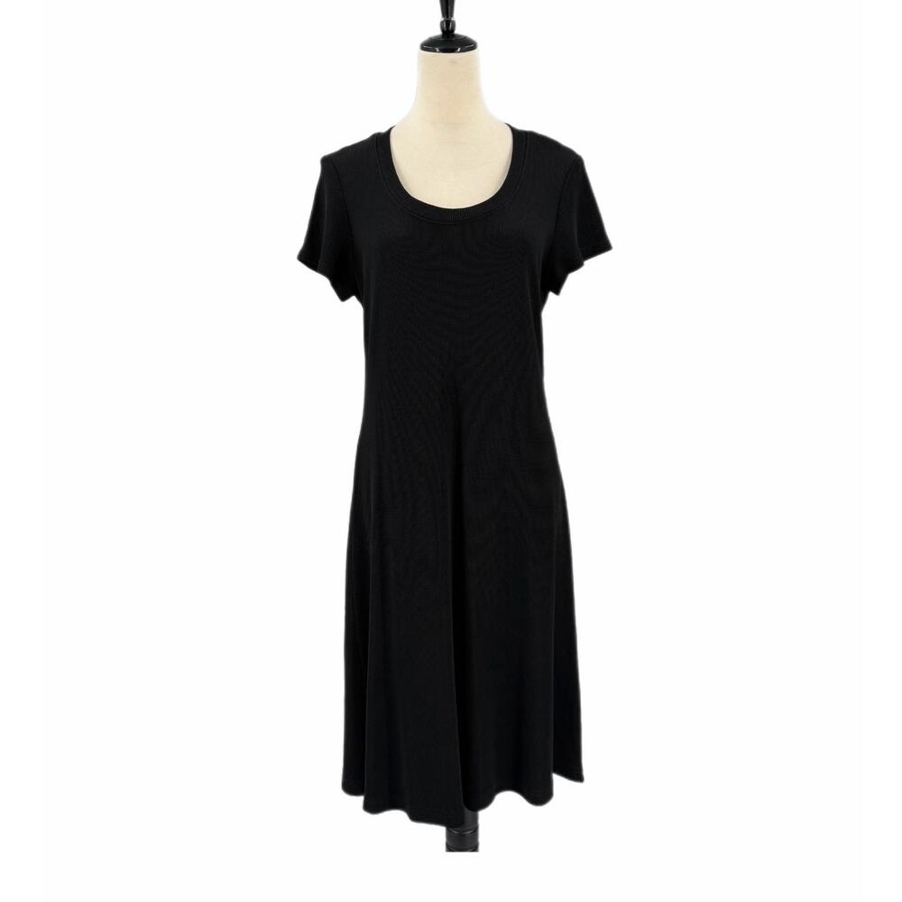 Coldwater Creek Black Waffle Short Sleeve T-shirt Dark Y2K Versatile Midi Dress